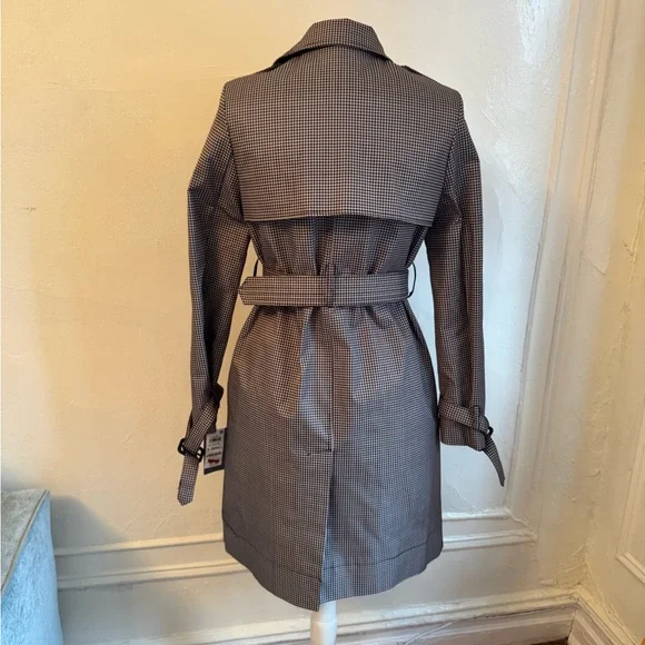 Macys On 34th Black & White Checkered Print Double Breasted Trench Coat - Picture 8 of 10